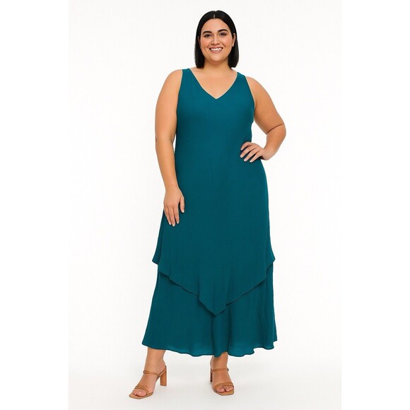 Vintage Simply Silk Maxi Dress Fairy Whimsigoth Tiered Turquoise Cut Size large - Picture 1 of 8